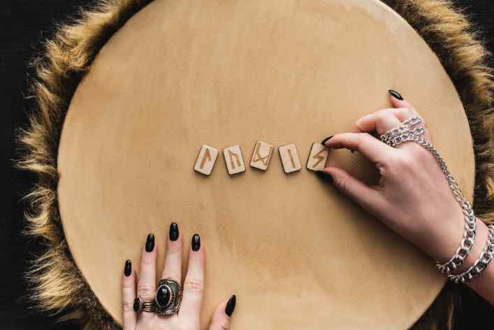 Ancient runes on table