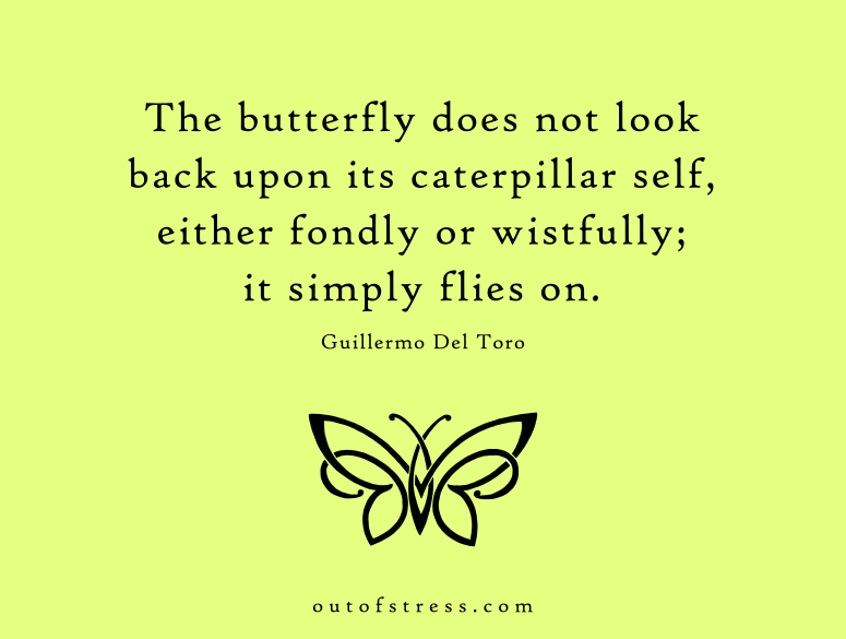 The butterfly does not look back upon its caterpillar self, either fondly or wistfully; it simply flies on.