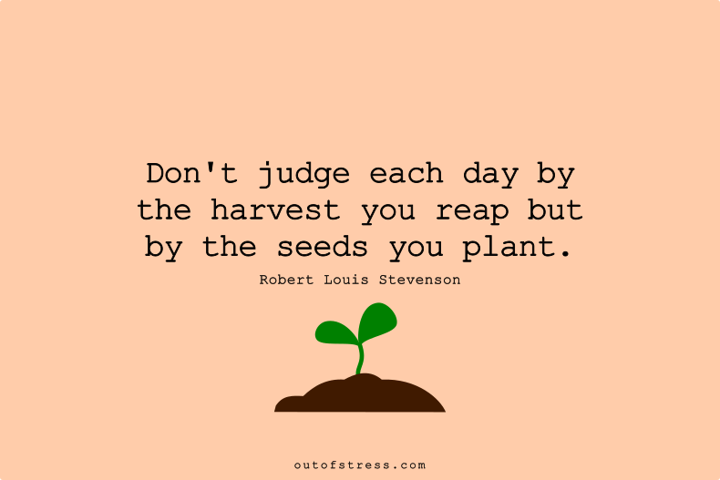 Don't judge each day by the harvest you reap but by the seeds that you plant.