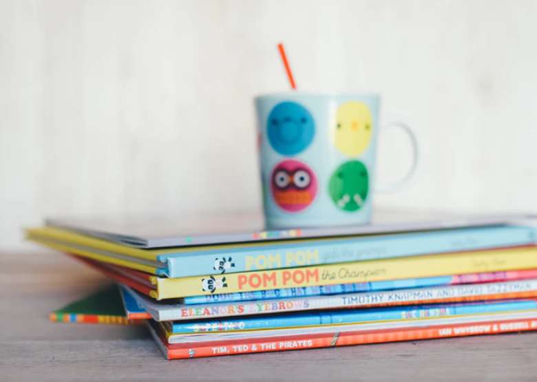 Kids books on table