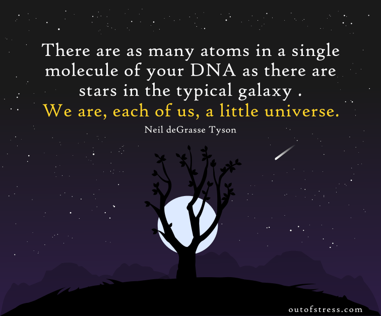 There’s as many atoms in a single molecule of your DNA as there are stars in the typical galaxy. We are, each of us, a little universe - Neil deGrasse Tyson inspirational quote.