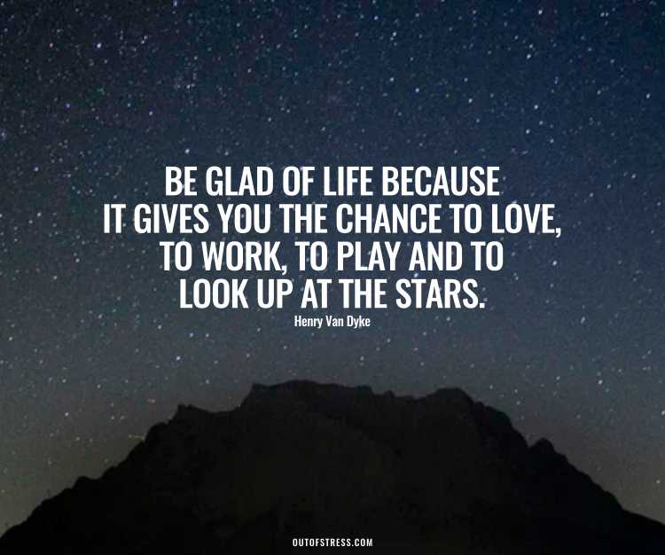 Be glad of life because it gives you the chance to love, to work, to play and to look up at the stars.