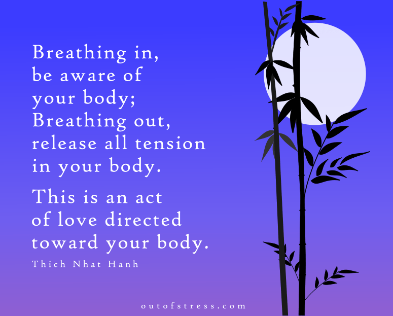 Breathing in, be aware of you body; breathing out, release all the tension in your body, that is an act of love directed to your body. - Thich Nhat Hanh