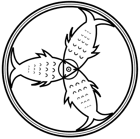 Three fish one head symbol