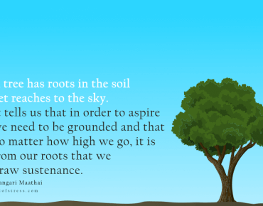 The tree has roots in the soil yet reaches to the sky.