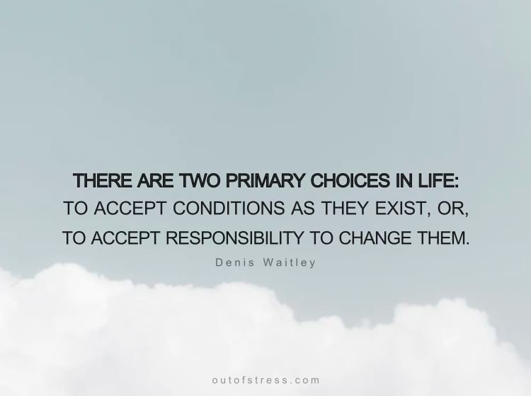 There are two primary choices in life: To accept conditions as they exist, or accept the responsibility for changing them. - Denis Waitley.