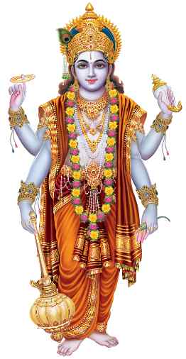 Hindu God Vishnu representing the 4 elements